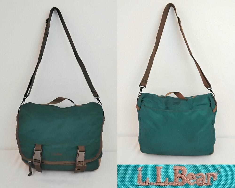 L.L. Bean Messenger Bag Teal Nylon Vintage Embroidered MSU Spartan #J5973